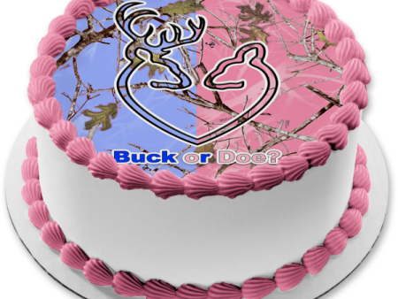 Buck or Doe Gender Reveal Blue and Pink Camo Edible Cake Topper Image ABPID57433 Hot on Sale