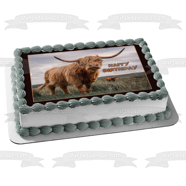 Highland Cow Windblown Edible Cake Topper Image ABPID57438 Hot on Sale