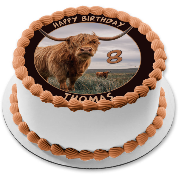 Highland Cow Windblown Edible Cake Topper Image ABPID57438 Hot on Sale